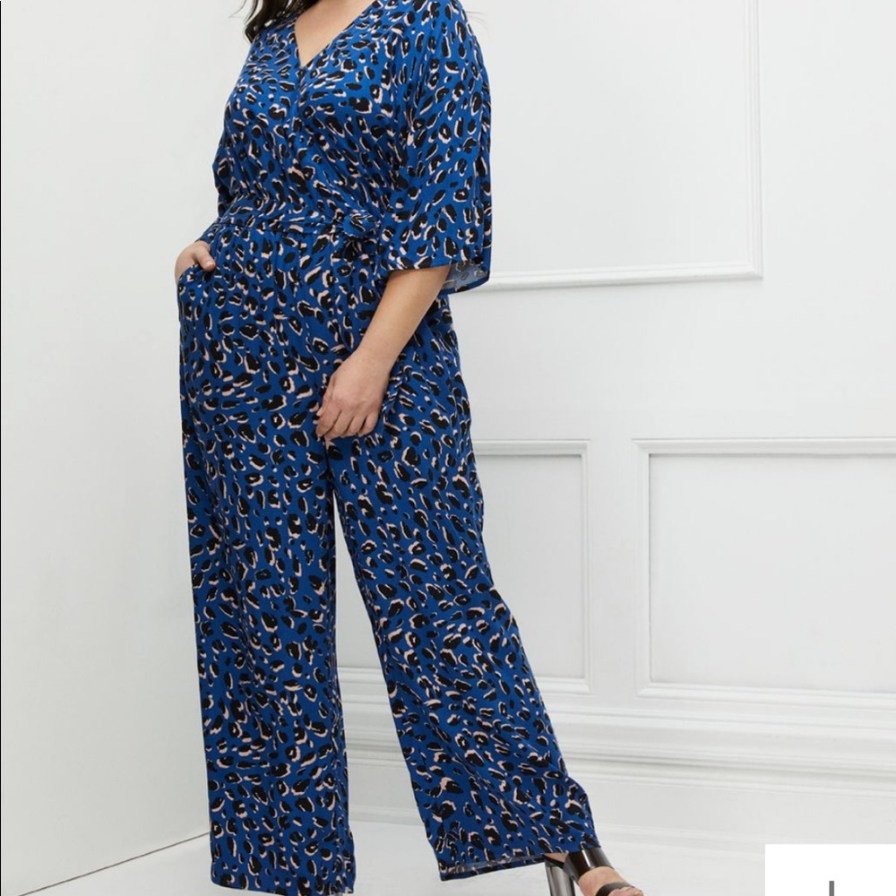 Eloquii Blue, Black, & Pink Animal Print Jumpsuit